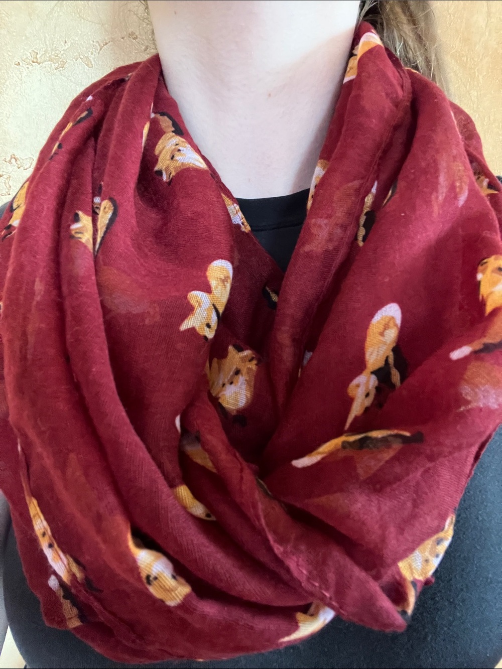 Burgundy Fox Print Infinity Scarf
